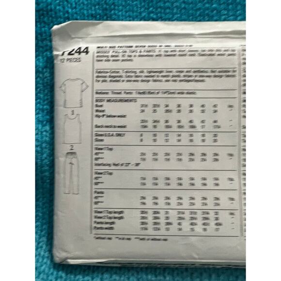 Simplicity 7244 Sewing pattern tshirt tank top pants slim leg 1990s size 8-20 - Picture 4 of 5